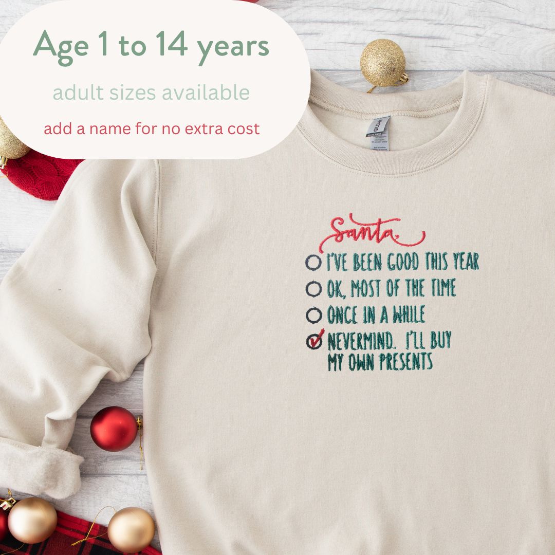Christmas Jumper Santa's naught or nice list AGE 1-14 years