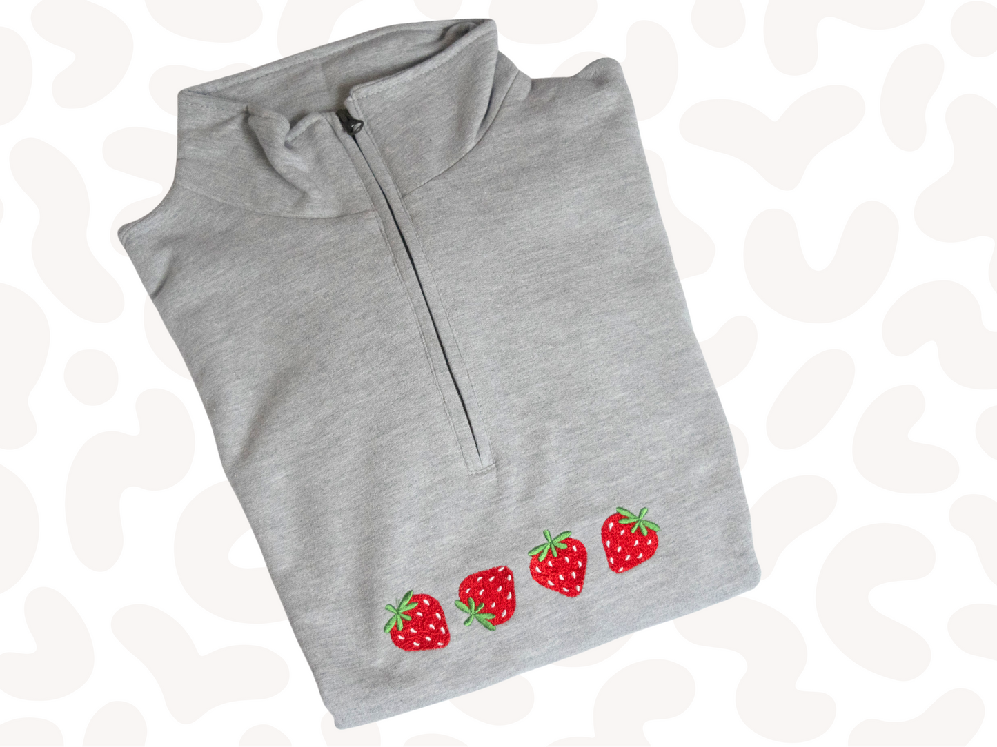 1/4 zip strawberry embroidered sweater