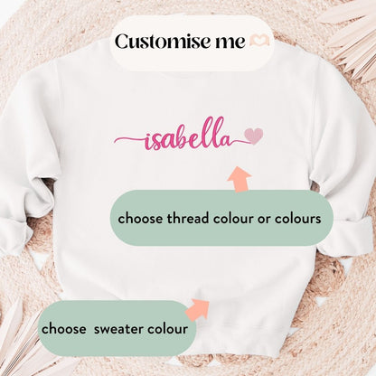 💞 Embroidered Personalised Kids crewneck sweater - signature hearts 🩷