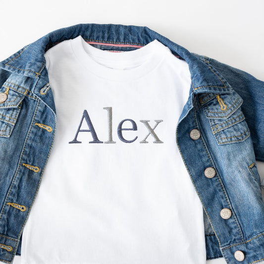 Personalised Kids T-shirt Embroidered - Mono Mix AGE 3-12 YEARS