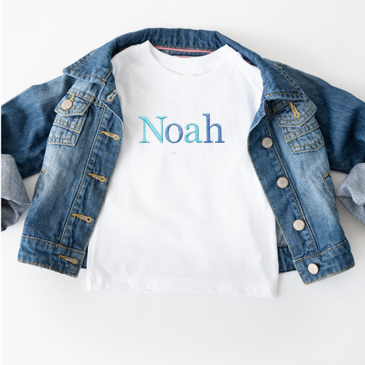 🩵 Personalised Embroidered Kids' Top - Blue Mix 👕 3-13 years