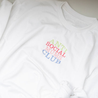 "🤫 Join the Exclusive Anti-Social Mums Club Embroidered T-Shirt - Choose Your Style! 🌈"