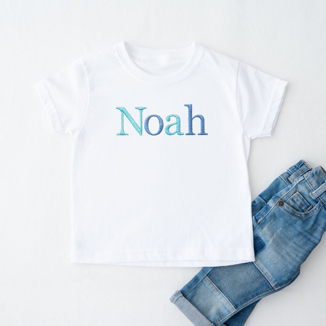 🩵 Personalised Embroidered Kids' Top - Blue Mix 👕 3-13 years