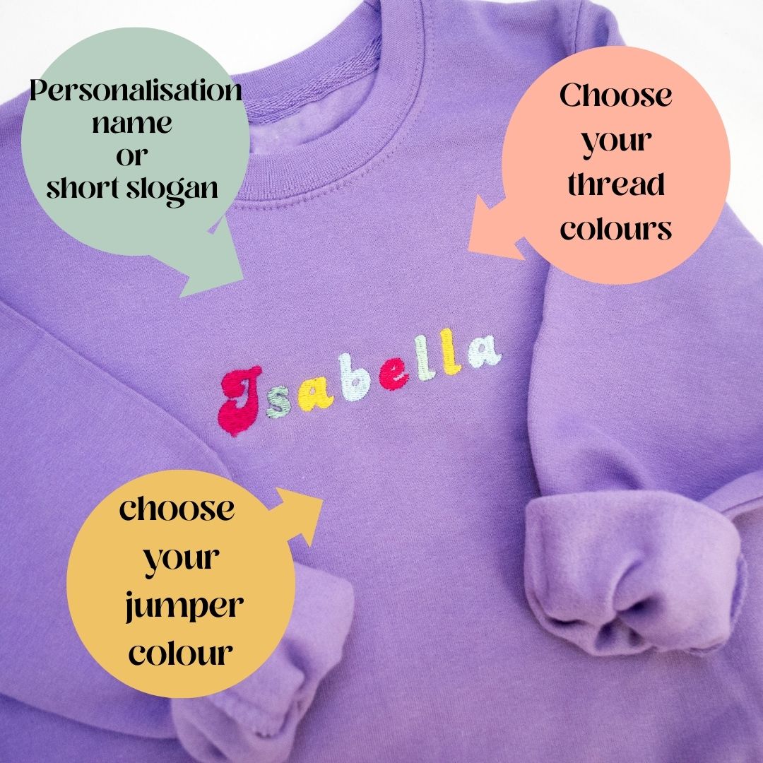 personalised kids top any name custom embroidery choose your colours