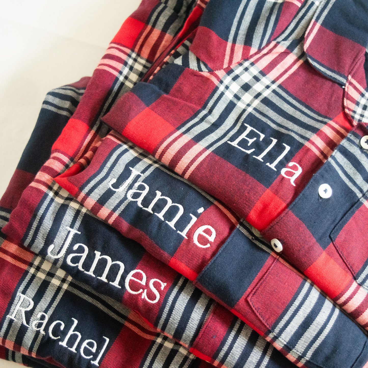 Personalised Tartan Christmas Lounge Set with Embroidery - Women's