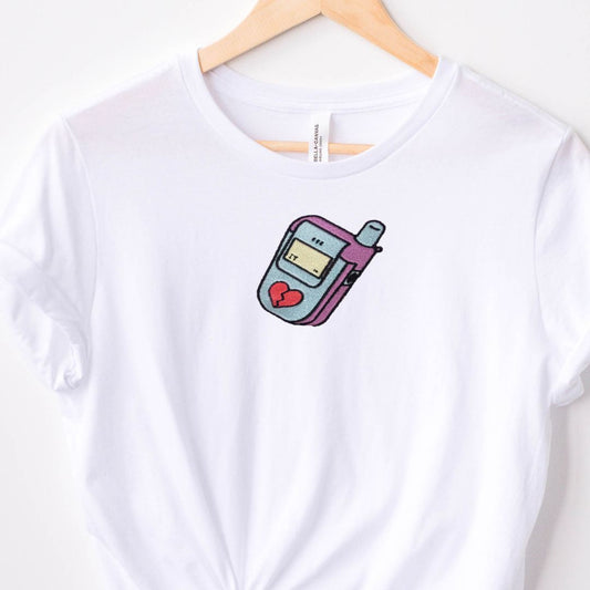 Adult Flip Phone Rad Retro Vibes 90s-Inspired Embroidered T-Shirt 🌈 | 100% Cotton | Choose from 10 Groovy Colours! 🎨"