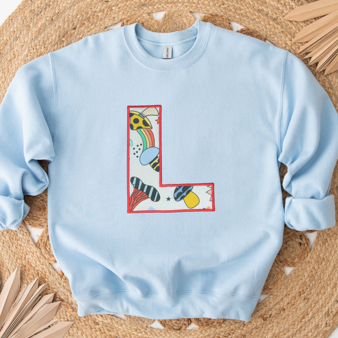 Personalised Applique Sweater -Colourful Retro Mushrooms 🤩 Initial or Birthday Age