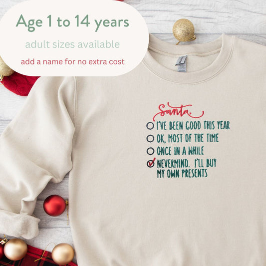 Christmas Jumper  Santa's naught or nice list AGE 1-14 years