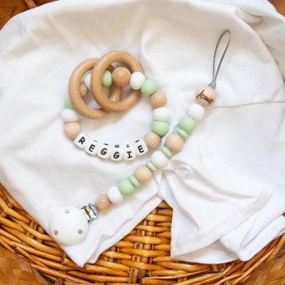 Baby Gift Set - Dummy Clip and Teether White Collection