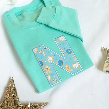 Blue Ginger bread Men Initial Jumper