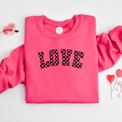 Valentines Sweater checkered love black print Unisex adults S-5XL