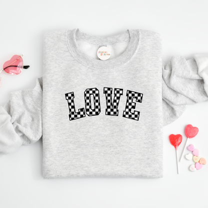 Valentines Sweater checkered love black print Unisex adults S-5XL