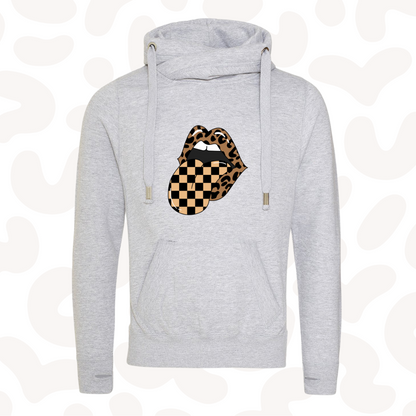 Womens Leopard print chequered mouth trendy cowl neck Hoodie