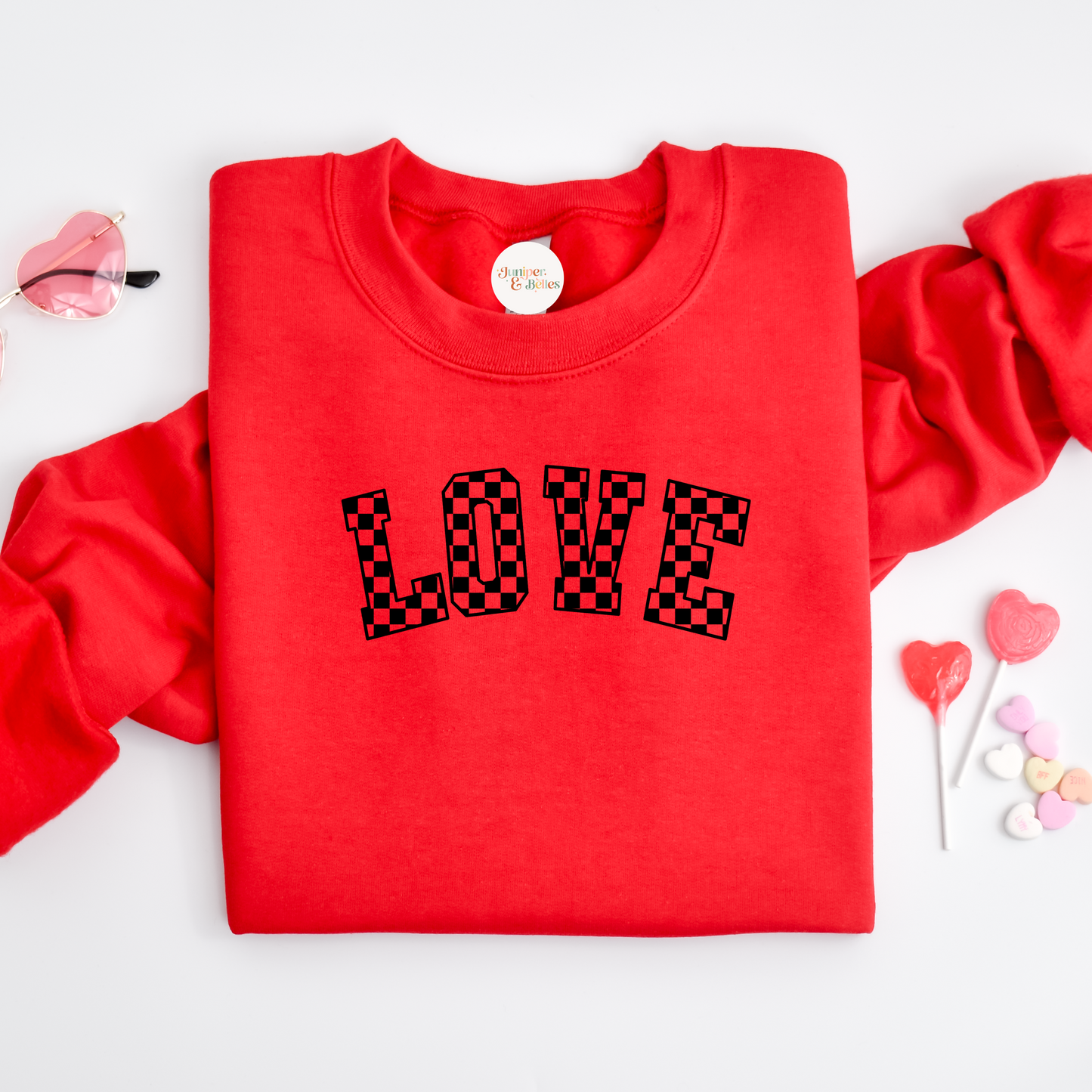 Valentines Sweater checkered love black print Unisex adults S-5XL