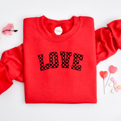 Valentines Sweater checkered love black print Unisex adults S-5XL