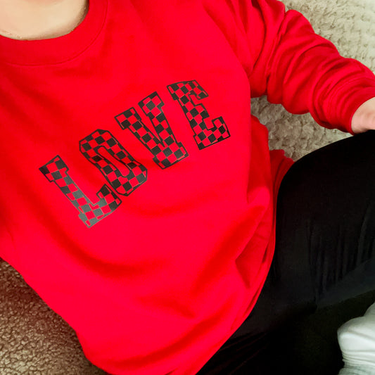 Valentines Sweater checkered love black print Unisex adults S-5XL