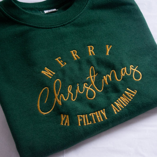 kids christmas Sweater Jumper Merry Christmas ya filthy animal - brass
