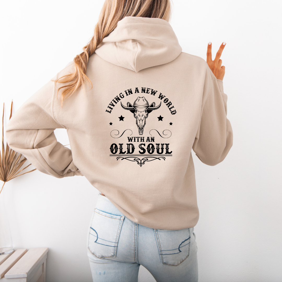womens graphic hoodie - New world old soul sizes Small - 3XL