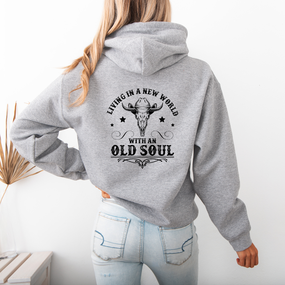 womens graphic hoodie - New world old soul sizes Small - 3XL