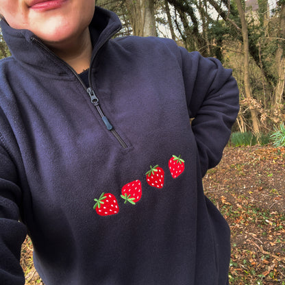 embroidered strawberry fleece comfy oversized