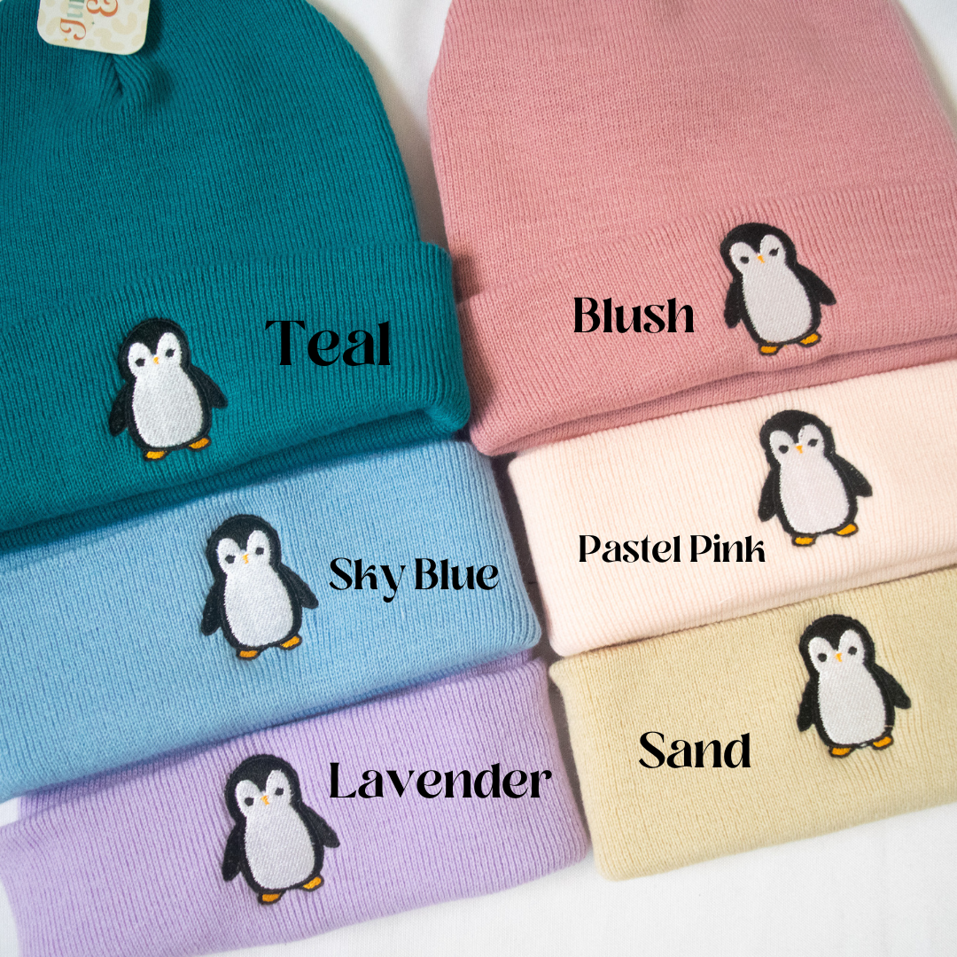 Embroidered Penguin Beanie - One size fits approx age 4 to adults