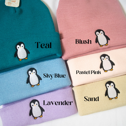Embroidered Penguin Beanie - One size fits approx age 4 to adults