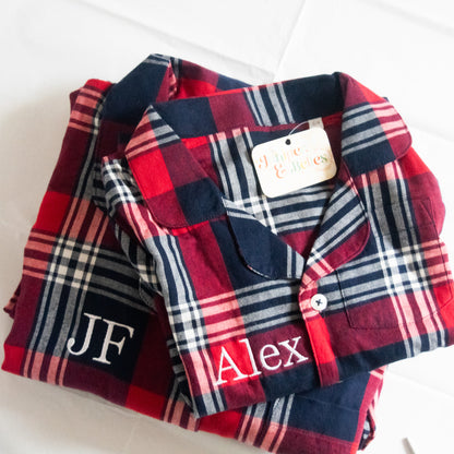 Personalised Tartan Christmas Lounge Set with Embroidery - Women's