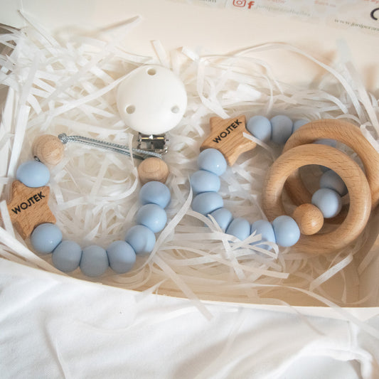 🌟✨ "Starry Nights Personalised Dummy Clip & Teether Gift Set for Little Stars" 🌟✨