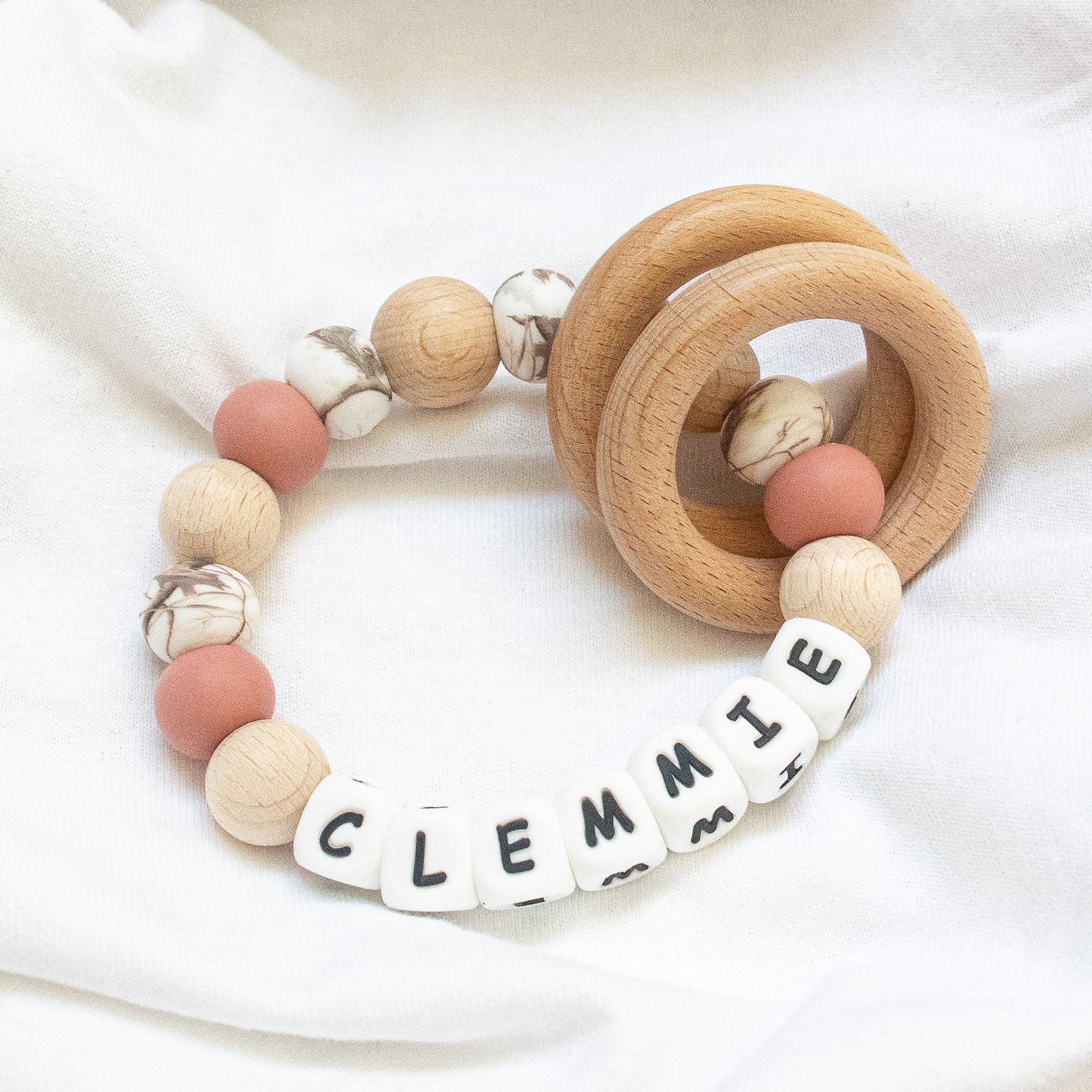 Personalised Teether wooden Vintage flowers