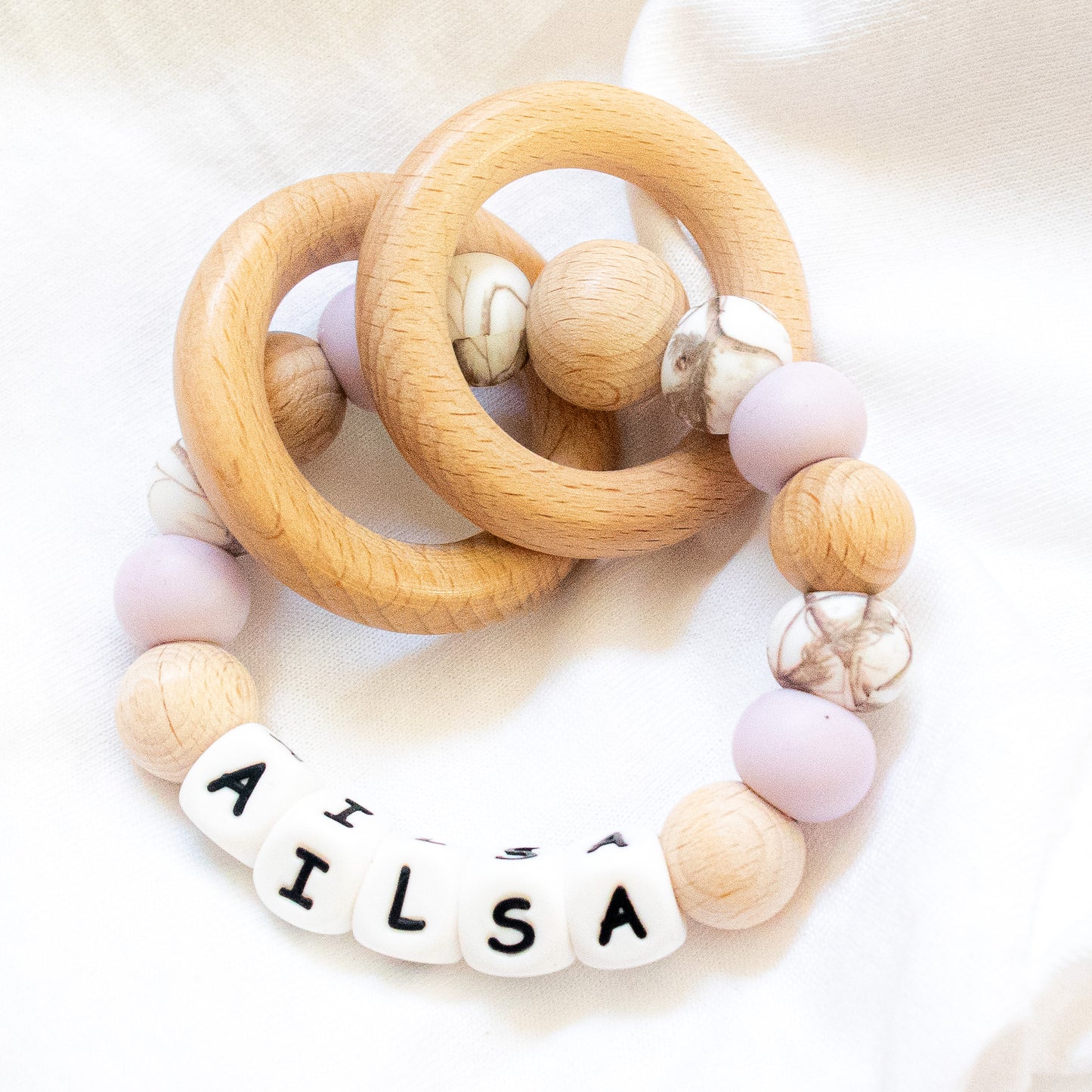 Personalised Teether wooden Vintage flowers