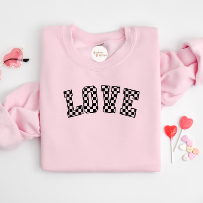 Valentines Sweater checkered love black print Unisex adults S-5XL