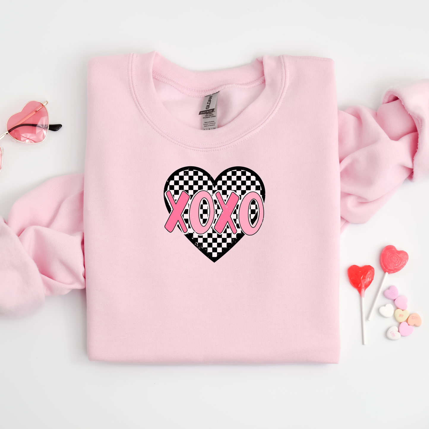 Valentines Sweater checkered heart xoxo Unisex adults S-5XL