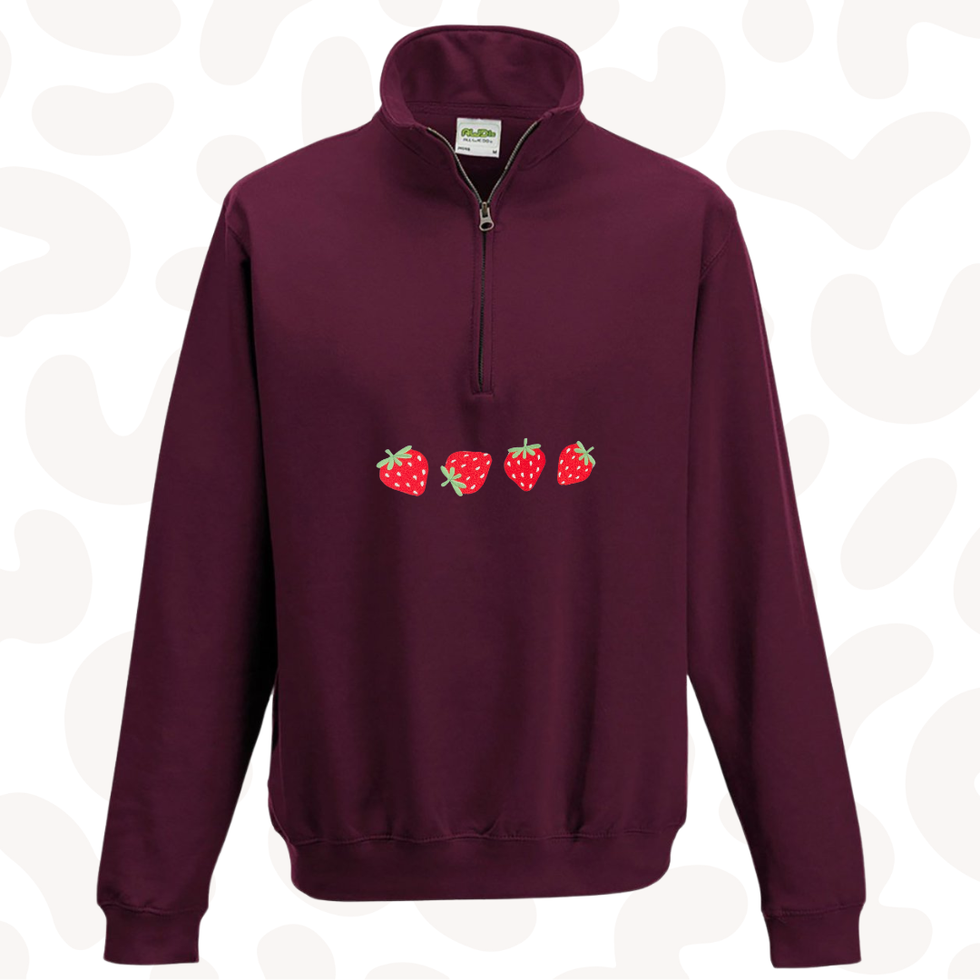 1/4 zip strawberry embroidered sweater