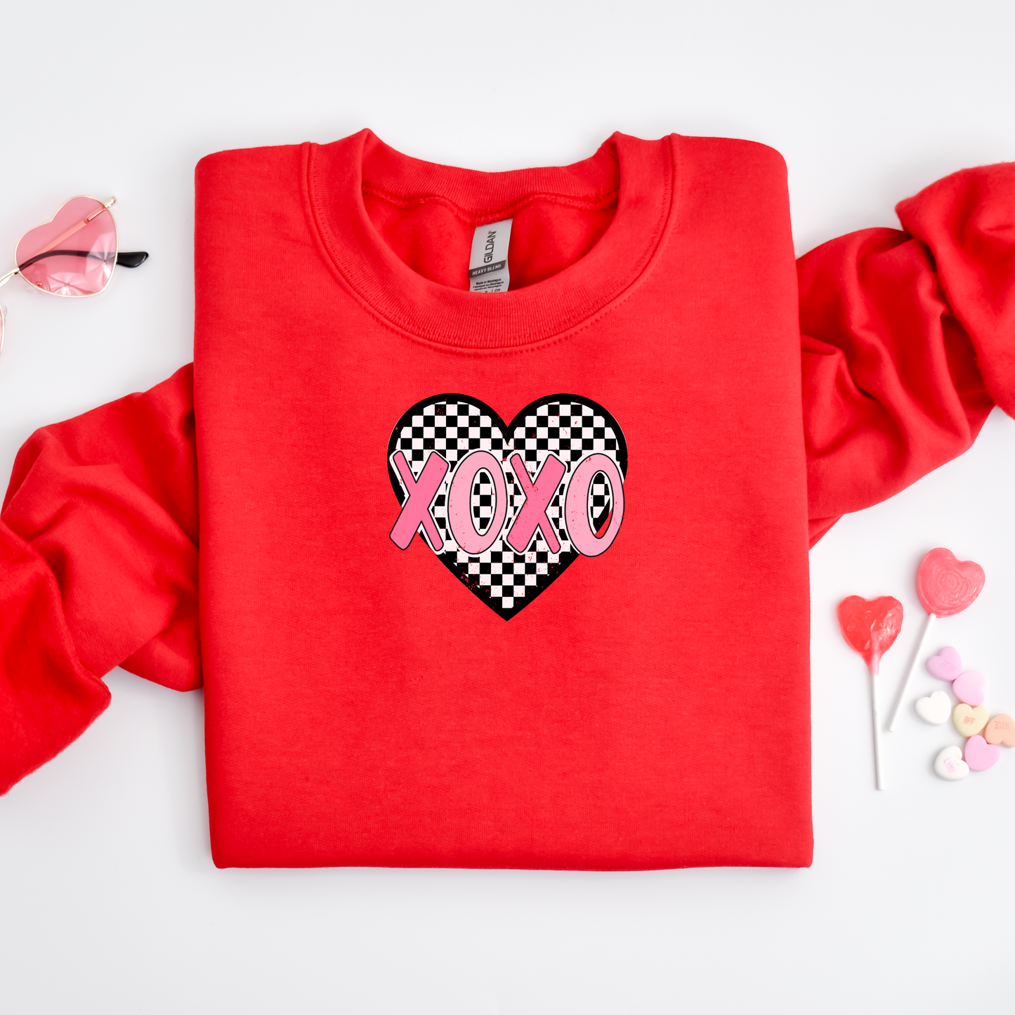 Valentines Sweater checkered heart xoxo Unisex adults S-5XL