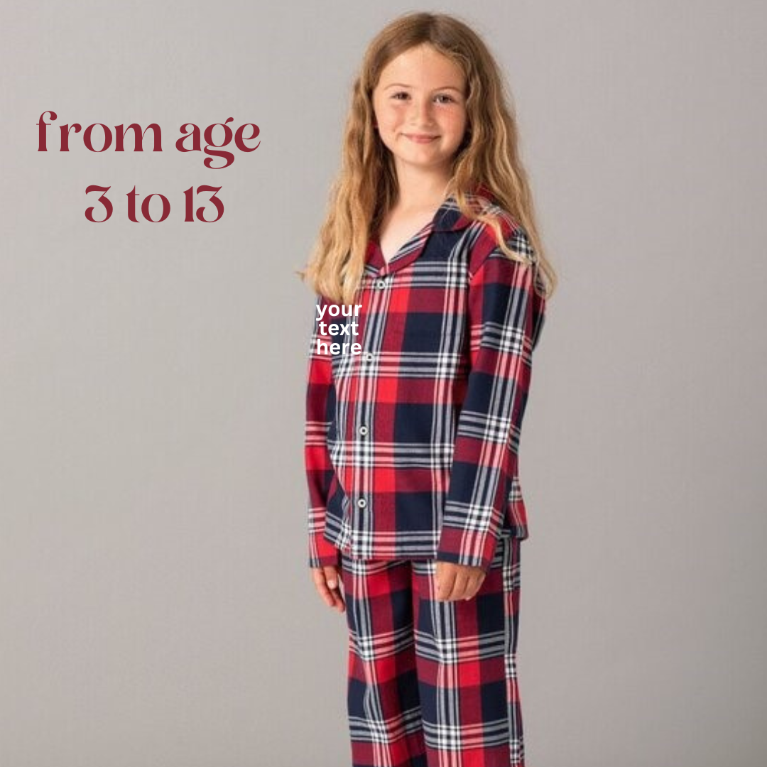 Personalised Tartan Christmas Lounge Set with Embroidery- Kids