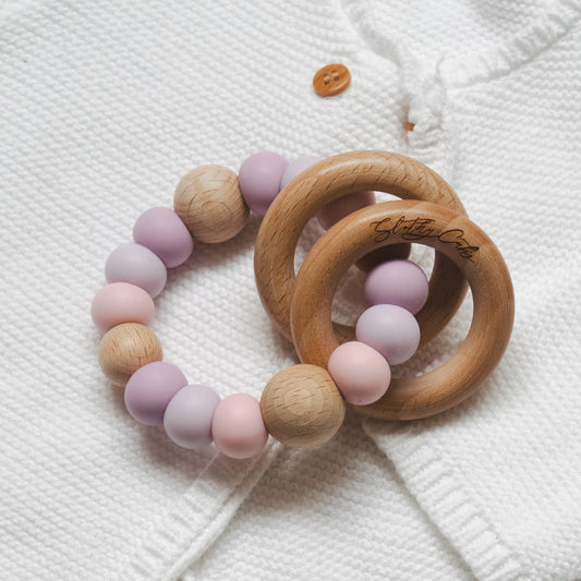 Teething Toy Rattle Baby Gift - pink, lilac and cool lilac