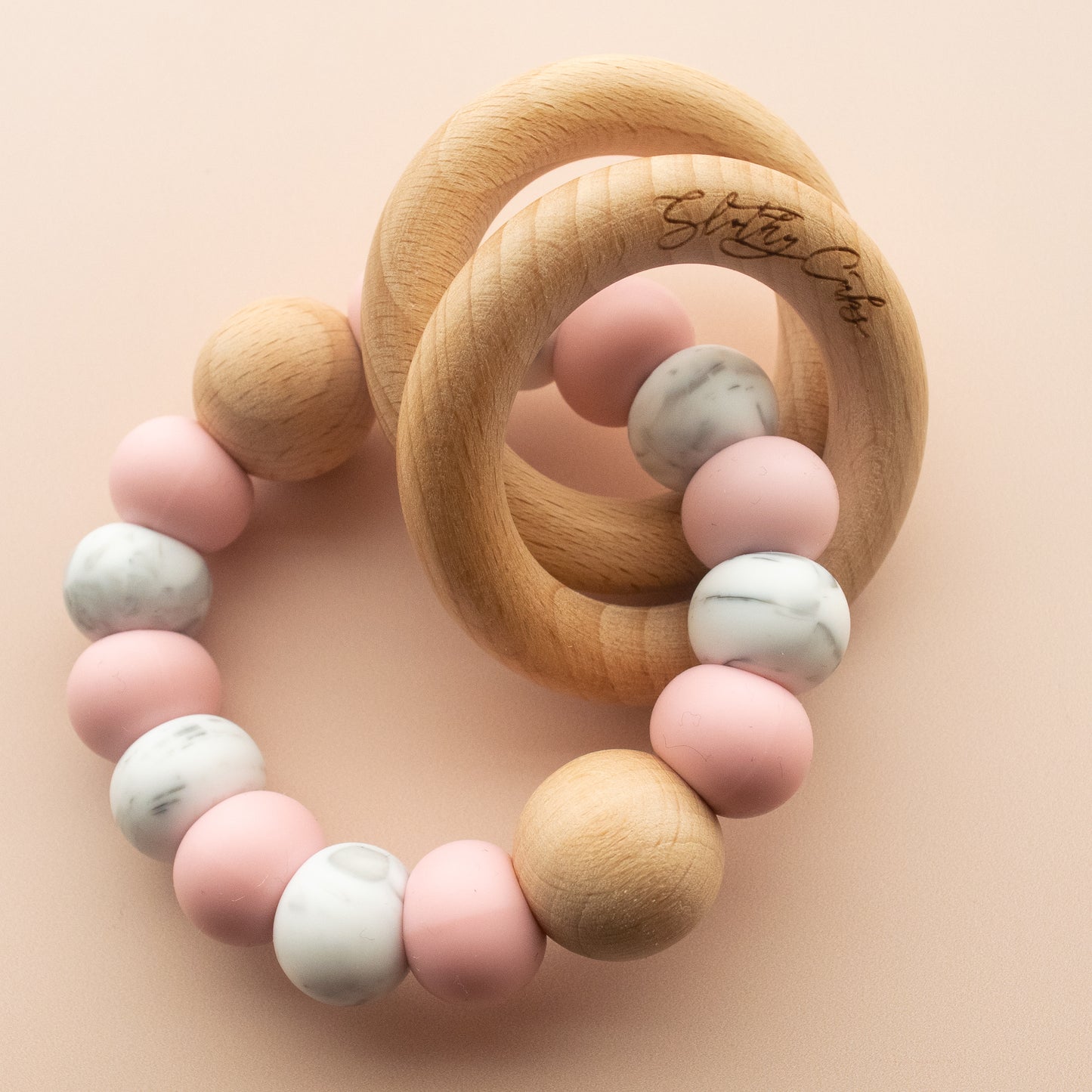 Teething Rattle - Classic Baby Pink and Marble