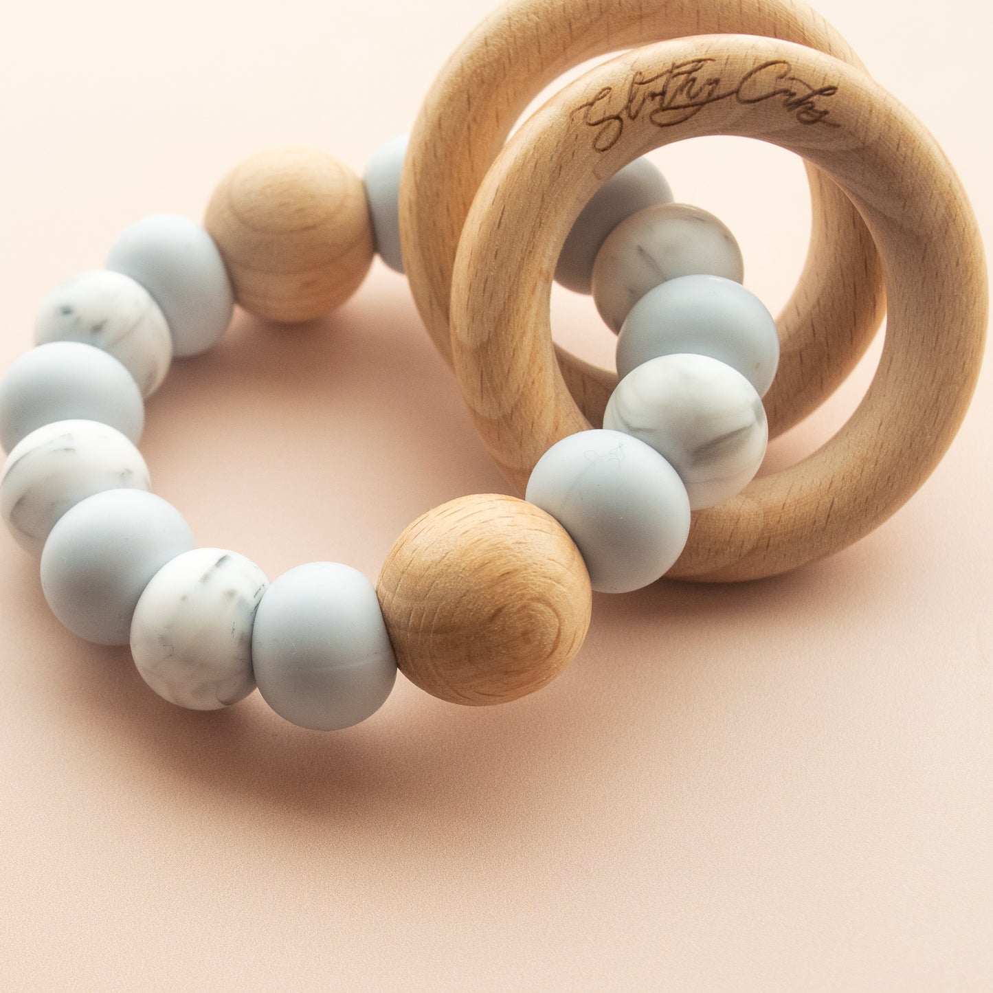 Teething Rattle - Classic Baby Blue and Marble