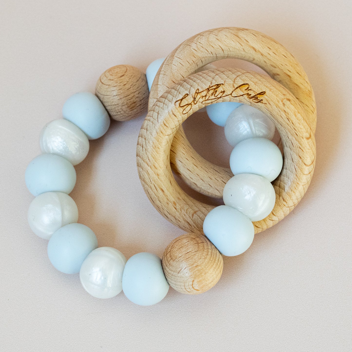 Teething Rattle - Classic Baby Blue and Pearl