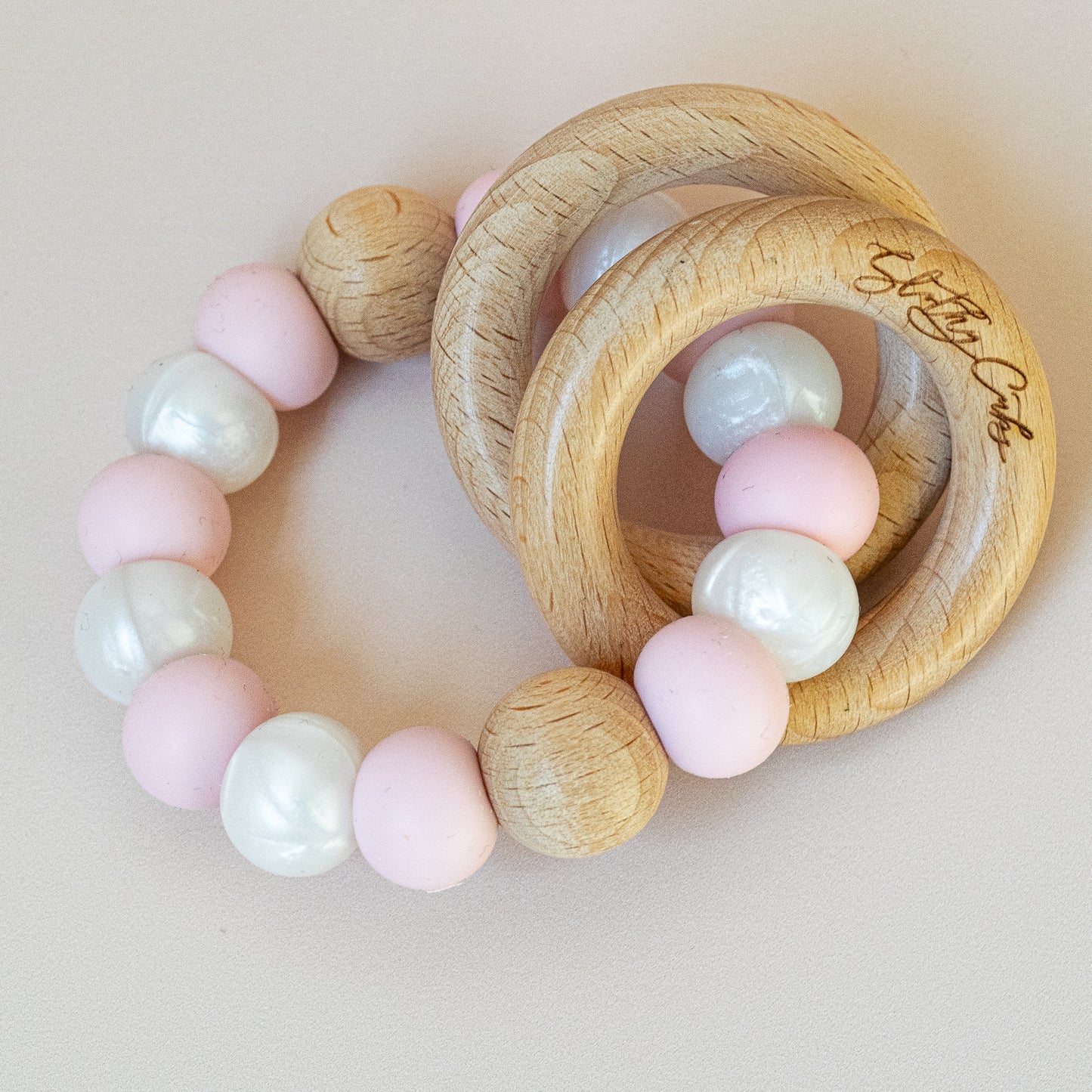 Teething Rattle - Classic Baby Pink and Pearl