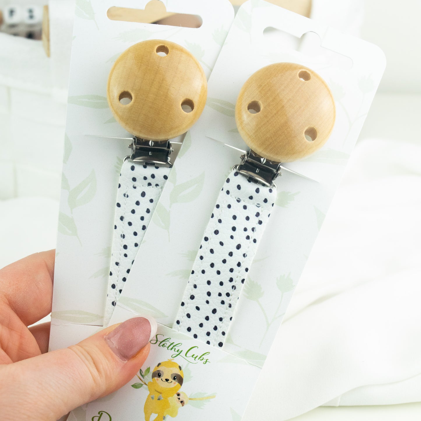 🍃 Personalised Vegan Leather Dummy Clips 👶🏼 HALF PRICE